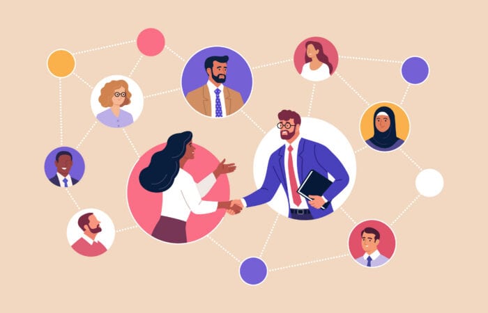 Network of diverse professionals connected through collaboration and communication.