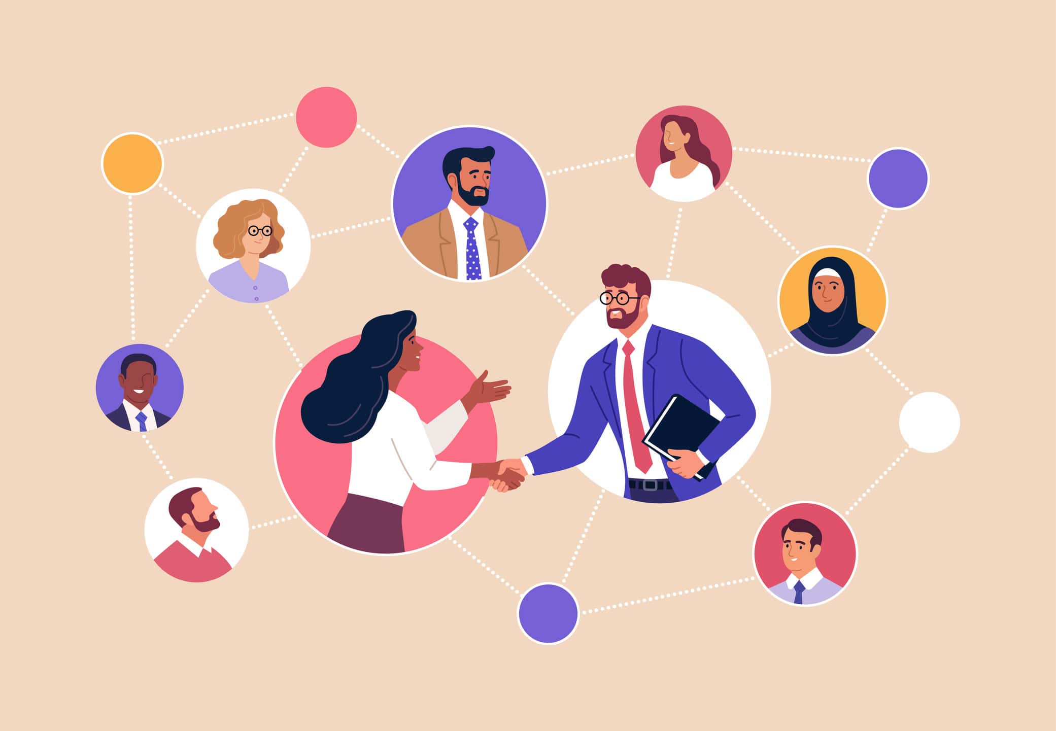 Network of diverse professionals connected through collaboration and communication.